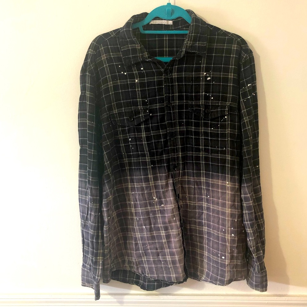 Reason Flannel Check Shirt In Dip Dye With Raw Hem